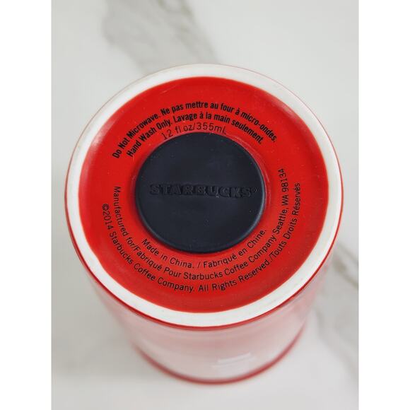 Starbucks Red Tall Travel Coffee Mug Tumbler Holiday 12oz Ceramic 6" Double Wall - Picture 13 of 14